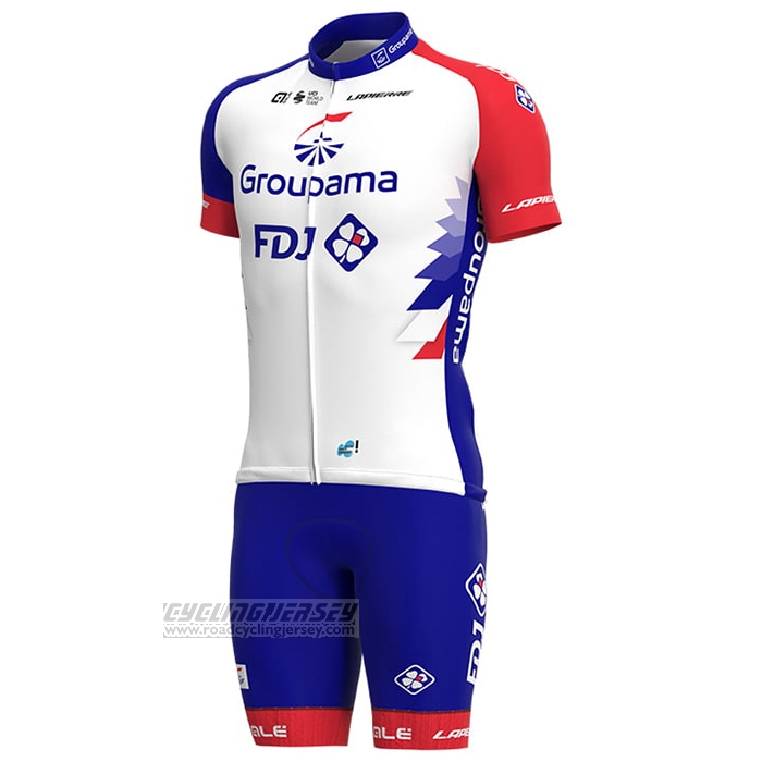 2021 Cycling Jersey Groupama-FDJ Red Blue Short Sleeve and Bib Short